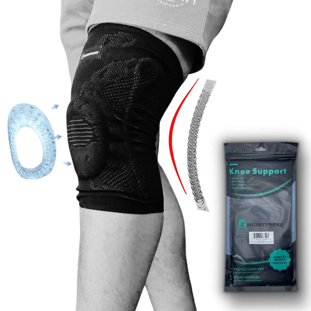 MEDFITNESS Professional Compression ,Knee Compression Sleeve Support for Men Women with Patella Gel Pads & Side Stabilizers ,Sleeve Knee Support K11